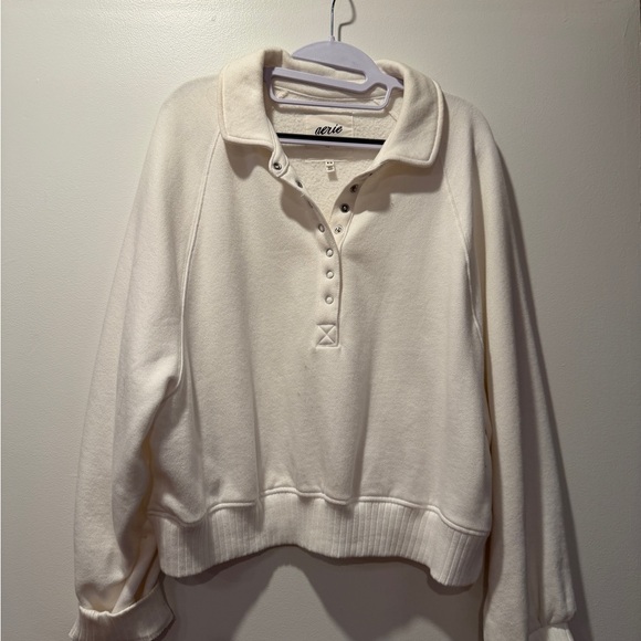 aerie Sweaters - Aerie White Fleece Jacket with Silver Buttons
